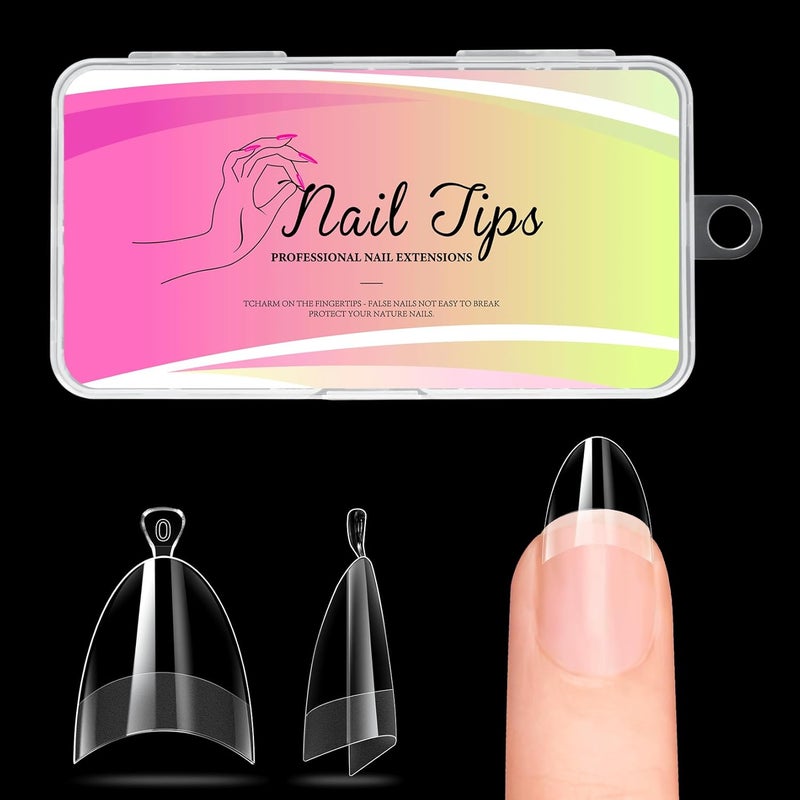 ranrose Short Almond Nail Tips 240PCS Half Matte Soft Gel Nail Tips 12 Sizes Short Almond Half Cover False Nails with Handles for Press on Nails Extension Art Home & DIY Nail Salon with Box - Image 1